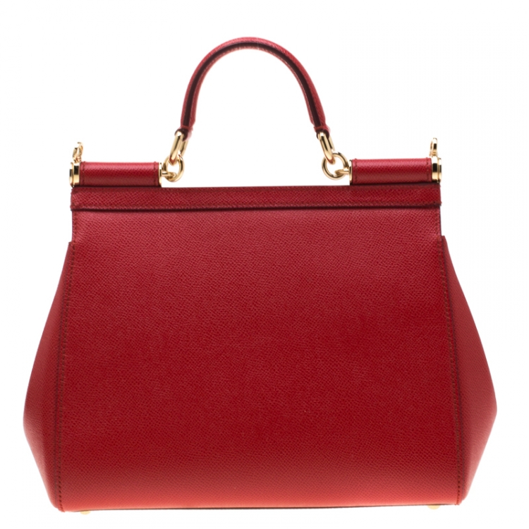 Pre Owned Dolce and Gabbana Red Leather Medium Miss Sicily Tote