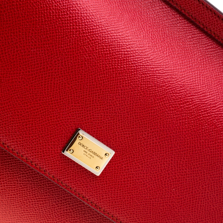 Pre Owned Dolce and Gabbana Red Leather Medium Miss Sicily Tote