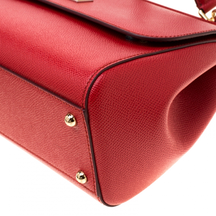 Pre Owned Dolce and Gabbana Red Leather Medium Miss Sicily Tote