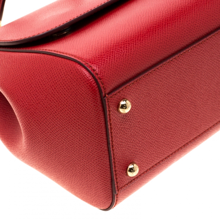 Pre Owned Dolce and Gabbana Red Leather Medium Miss Sicily Tote