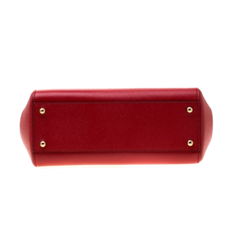 Pre Owned Dolce and Gabbana Red Leather Medium Miss Sicily Tote