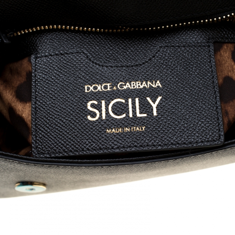 Pre Owned Dolce and Gabbana Black Leather Medium Miss Sicily Top Handle Bag