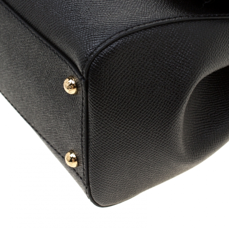 Pre Owned Dolce and Gabbana Black Leather Medium Miss Sicily Top Handle Bag
