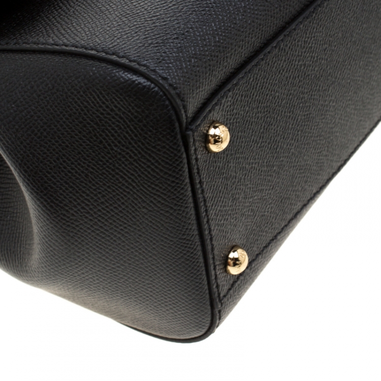 Pre Owned Dolce and Gabbana Black Leather Medium Miss Sicily Top Handle Bag