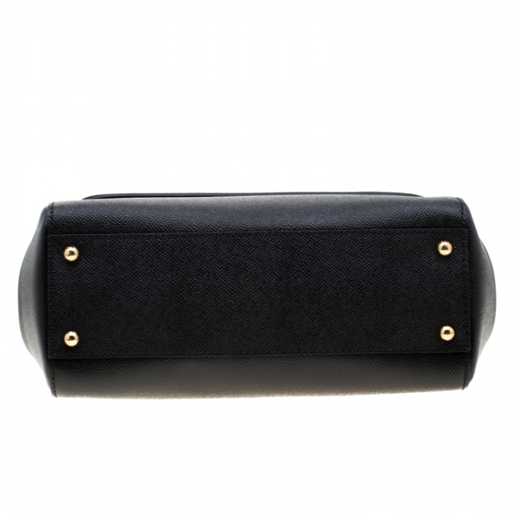 Pre Owned Dolce and Gabbana Black Leather Medium Miss Sicily Top Handle Bag