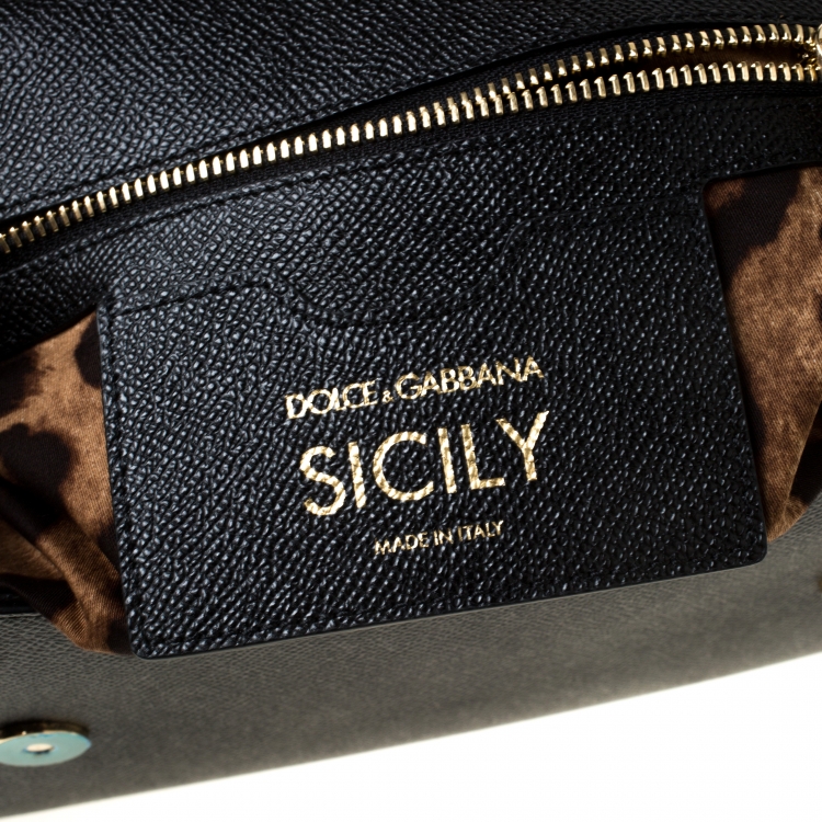 Pre Owned Dolce and Gabbana Black Leather Medium Miss Sicily Top Handle Bag