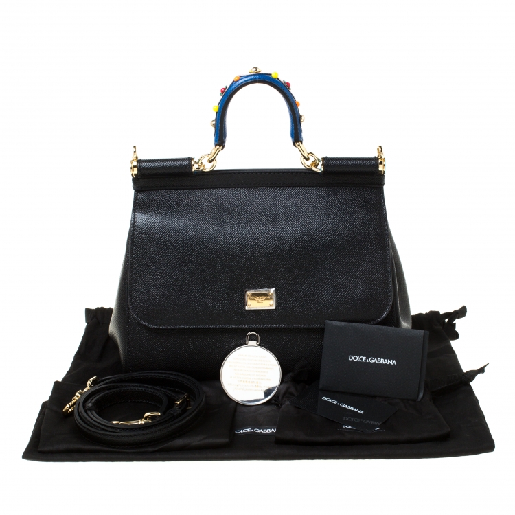 Pre Owned Dolce and Gabbana Black Leather Medium Miss Sicily Top Handle Bag