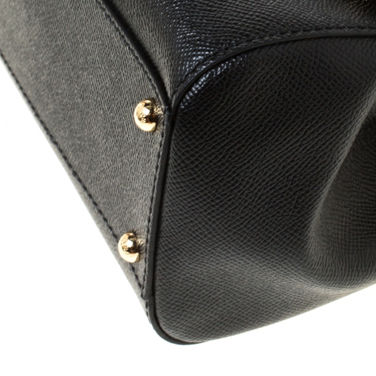 Pre Owned Dolce and Gabbana Black Leather Medium Miss Sicily Top Handle Bag