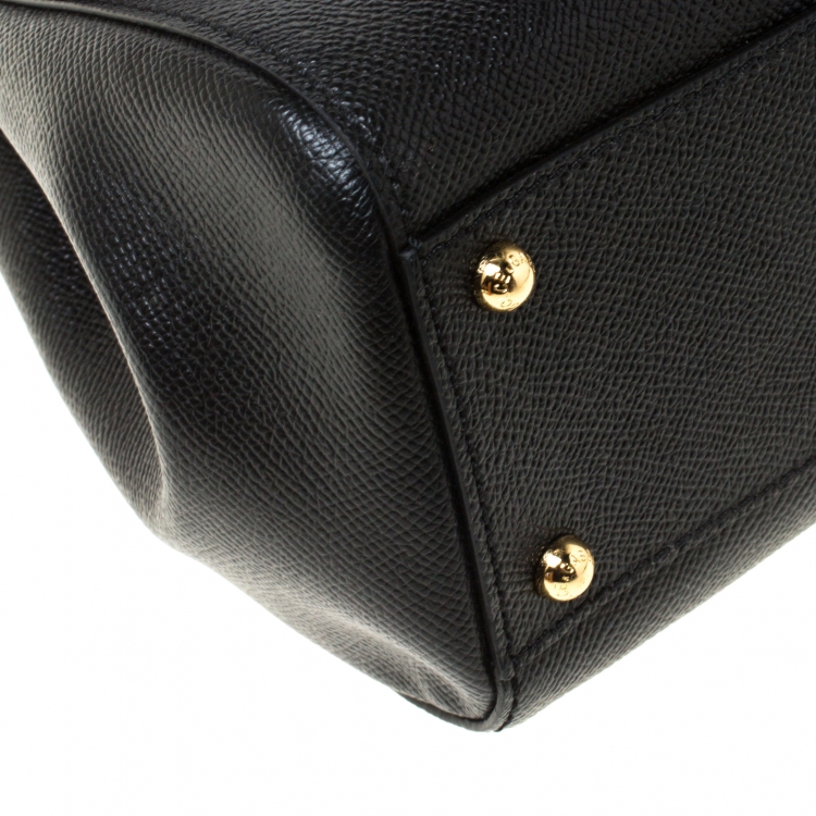 Pre Owned Dolce and Gabbana Black Leather Medium Miss Sicily Top Handle Bag