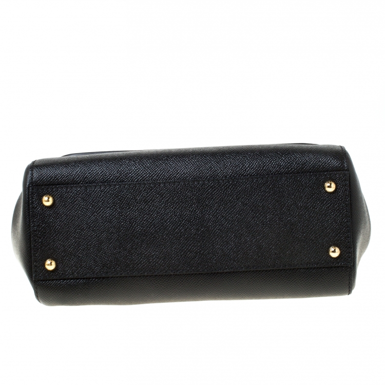 Pre Owned Dolce and Gabbana Black Leather Medium Miss Sicily Top Handle Bag