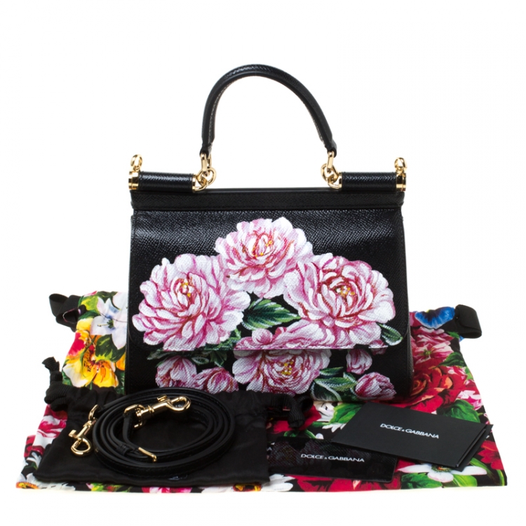 Pre Owned Dolce and Gabbana Multicolor Floral Print Leather Mini Sicily Top Handle Bag