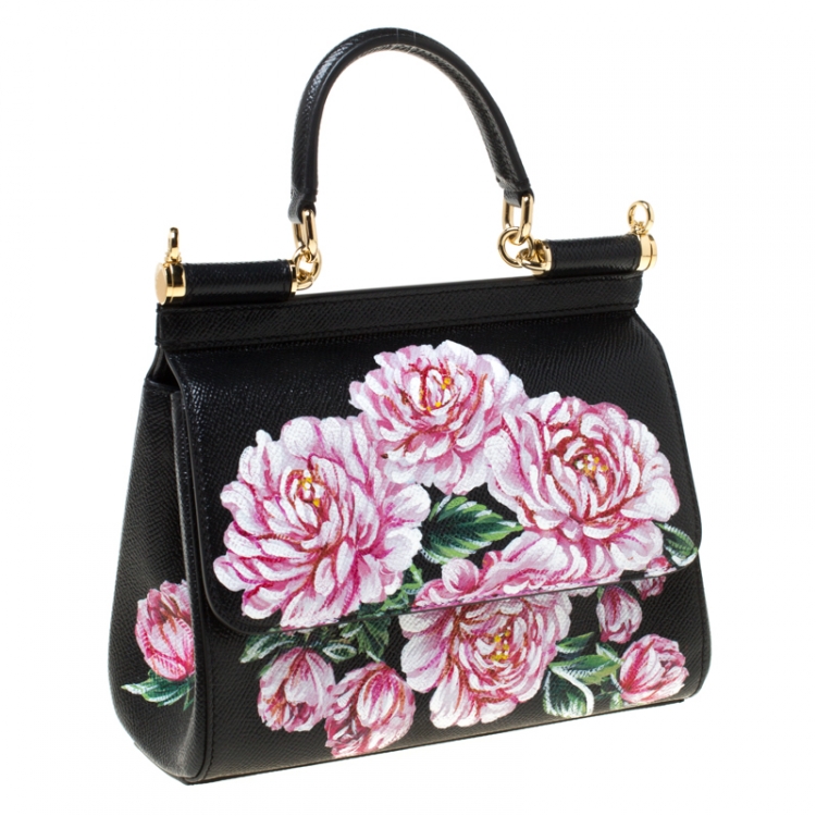 Pre Owned Dolce and Gabbana Multicolor Floral Print Leather Mini Sicily Top Handle Bag