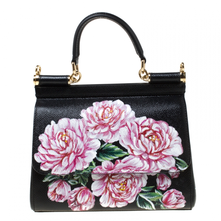 Pre Owned Dolce and Gabbana Multicolor Floral Print Leather Mini Sicily Top Handle Bag