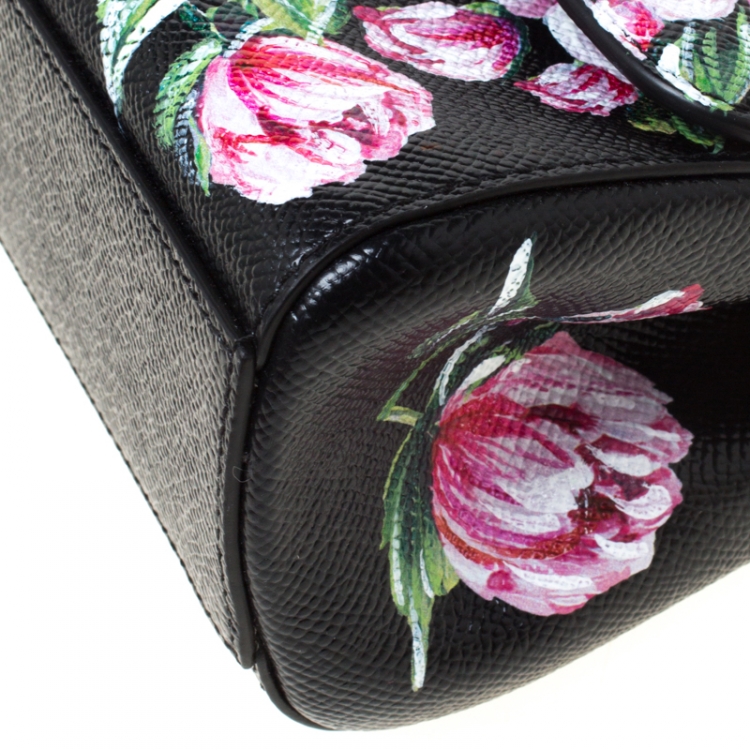 Pre Owned Dolce and Gabbana Multicolor Floral Print Leather Mini Sicily Top Handle Bag