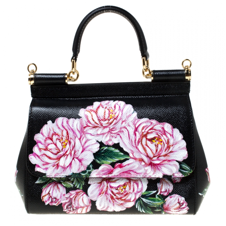 Dolce and Gabbana Black Floral Print Leather Small Dauphine Sicily Top  Handle Bag Dolce & Gabbana | TLC