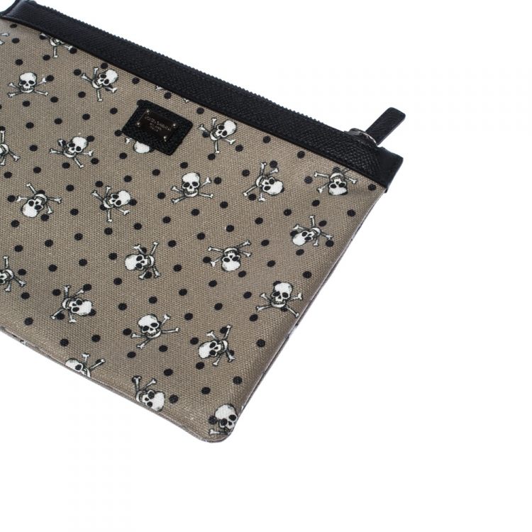 Pre Owned Dolce & Gabbana Grey/Black Skull Print Clutch