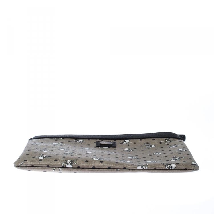 Pre Owned Dolce & Gabbana Grey/Black Skull Print Clutch