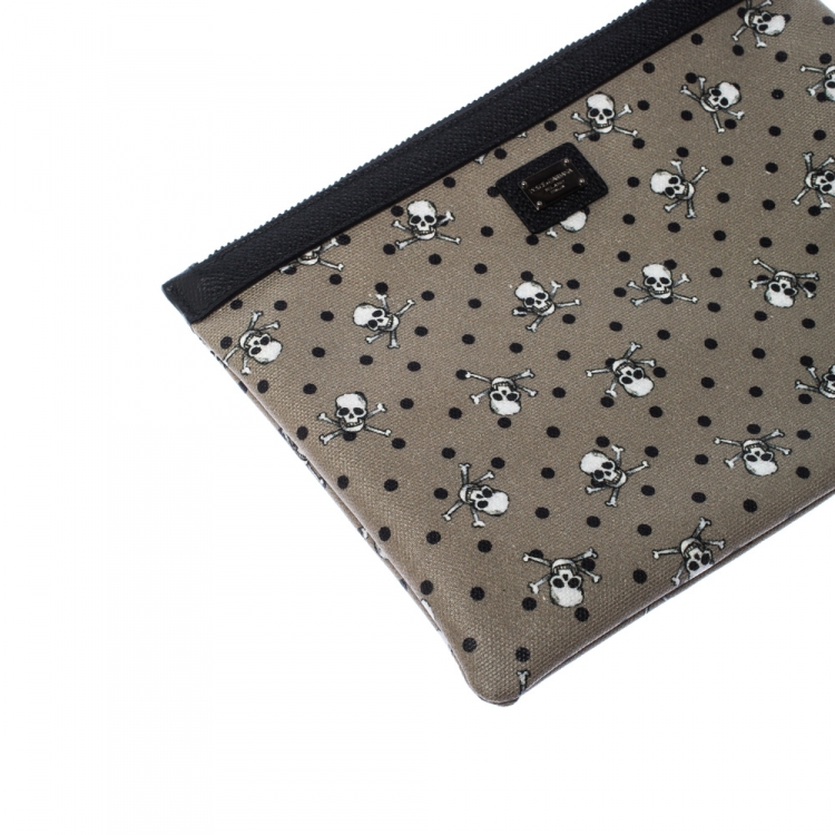 Pre Owned Dolce & Gabbana Grey/Black Skull Print Clutch