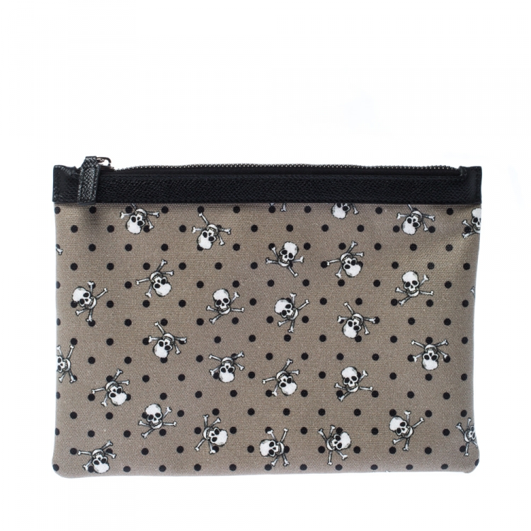 Pre Owned Dolce & Gabbana Grey/Black Skull Print Clutch