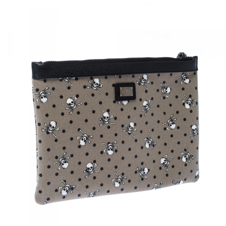 Pre Owned Dolce & Gabbana Grey/Black Skull Print Clutch