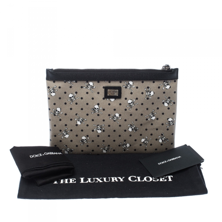 Pre Owned Dolce & Gabbana Grey/Black Skull Print Clutch