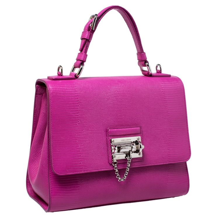 Pre Owned Dolce and Gabbana Pink Lizard Embossed Leather Medium Miss Monica Top Handle Bag