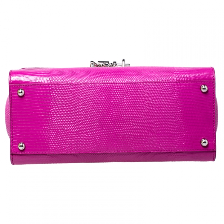 Pre Owned Dolce and Gabbana Pink Lizard Embossed Leather Medium Miss Monica Top Handle Bag
