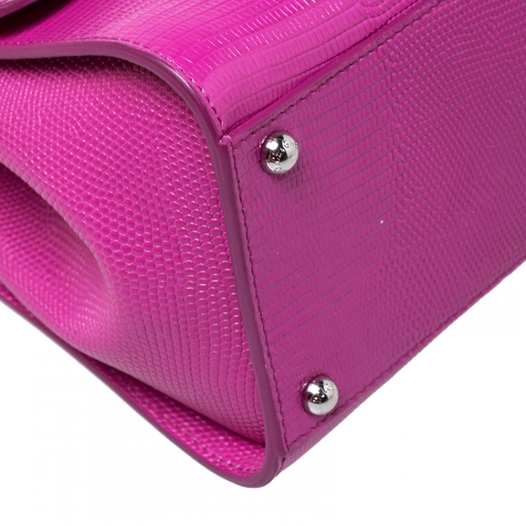 Pre Owned Dolce and Gabbana Pink Lizard Embossed Leather Medium Miss Monica Top Handle Bag