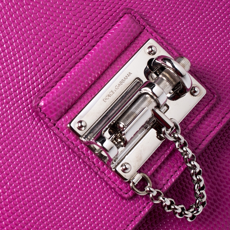 Pre Owned Dolce and Gabbana Pink Lizard Embossed Leather Medium Miss Monica Top Handle Bag