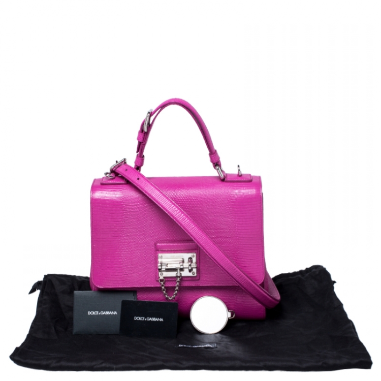 Pre Owned Dolce and Gabbana Pink Lizard Embossed Leather Medium Miss Monica Top Handle Bag