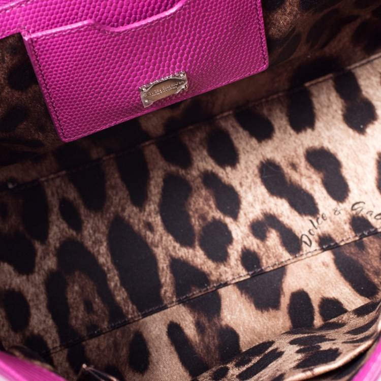 Pre Owned Dolce and Gabbana Pink Lizard Embossed Leather Medium Miss Monica Top Handle Bag