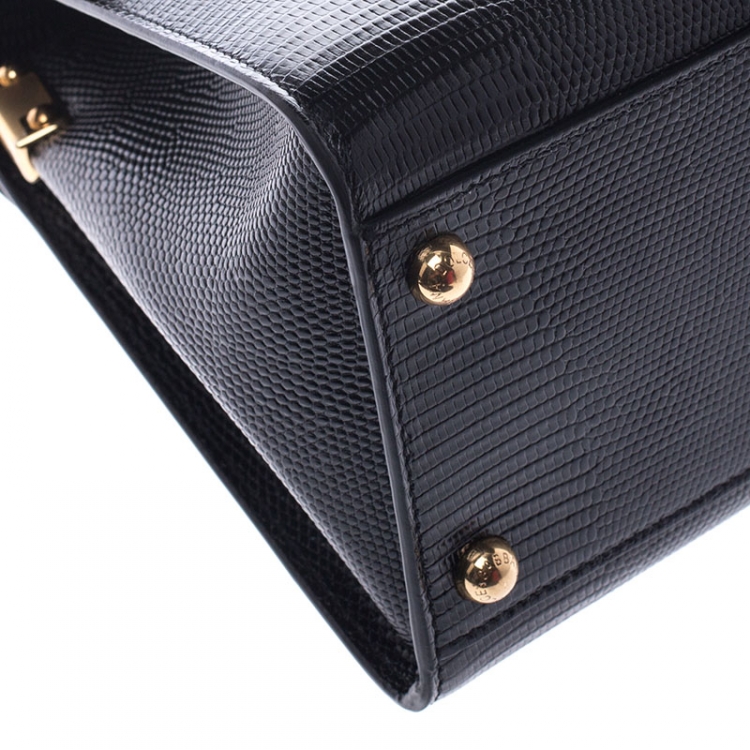 Pre Owned Dolce and Gabbana Black Lizard Embossed Leather Top Handle Bag