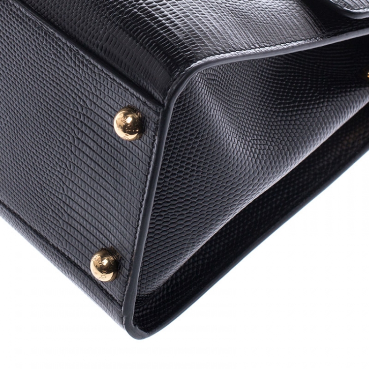 Pre Owned Dolce and Gabbana Black Lizard Embossed Leather Top Handle Bag