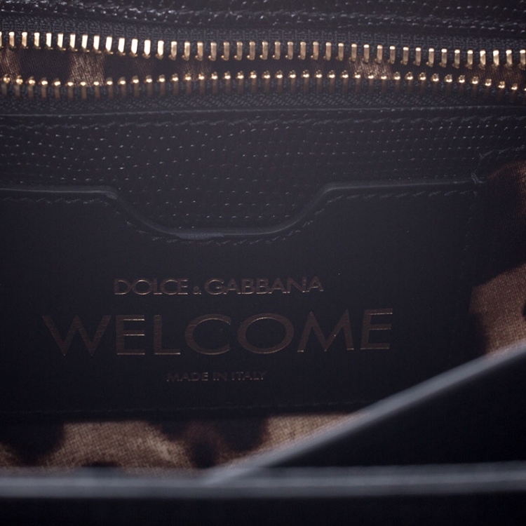 Pre Owned Dolce and Gabbana Black Lizard Embossed Leather Top Handle Bag