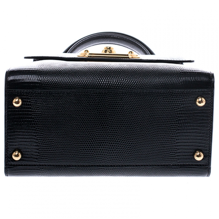 Pre Owned Dolce and Gabbana Black Lizard Embossed Leather Top Handle Bag
