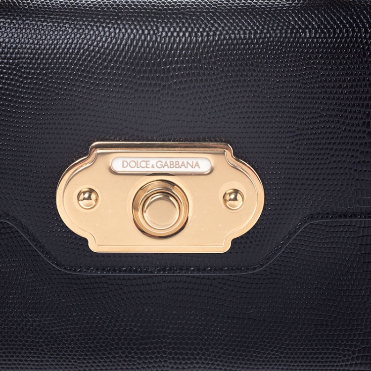 Pre Owned Dolce and Gabbana Black Lizard Embossed Leather Top Handle Bag