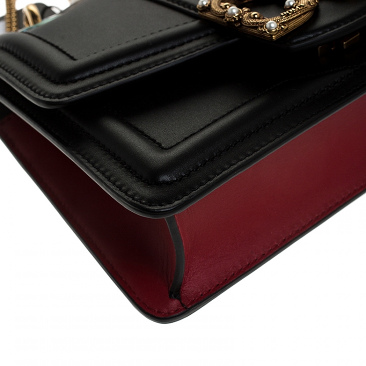 Pre Owned Dolce & Gabbana Black Leather DG Amore Chain Shoulder Bag