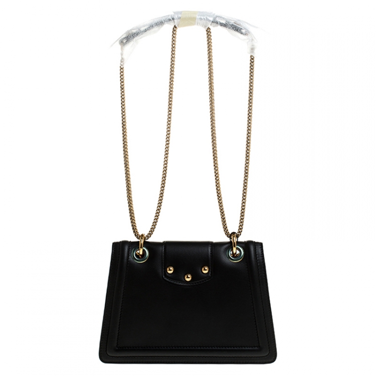Pre Owned Dolce & Gabbana Black Leather DG Amore Chain Shoulder Bag
