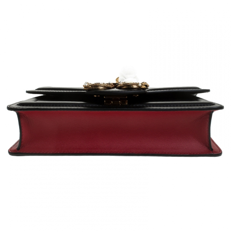 Pre Owned Dolce & Gabbana Black Leather DG Amore Chain Shoulder Bag