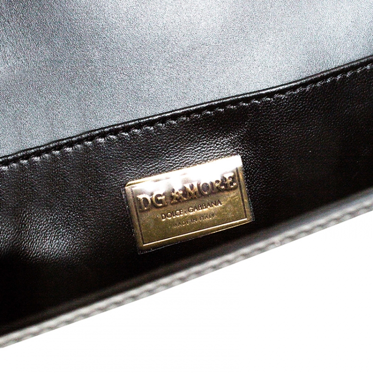 Pre Owned Dolce & Gabbana Black Leather DG Amore Chain Shoulder Bag