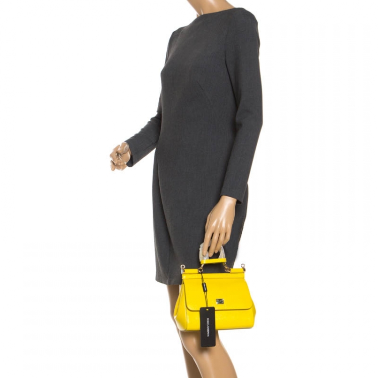 Pre Owned Dolce & Gabbana Yellow Leather Small Miss Sicily Top Handle Bag
