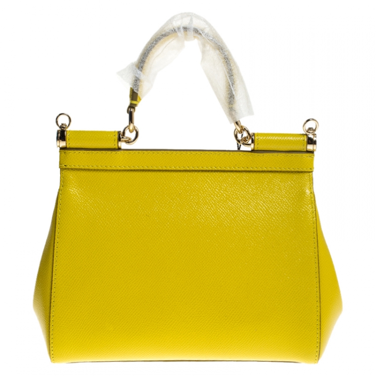 Pre Owned Dolce & Gabbana Yellow Leather Small Miss Sicily Top Handle Bag