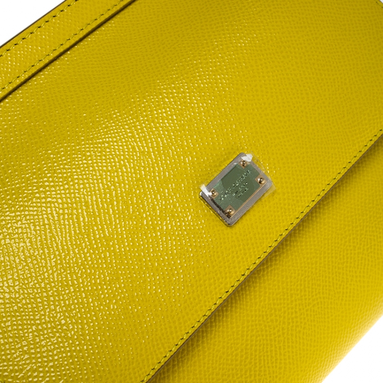Pre Owned Dolce & Gabbana Yellow Leather Small Miss Sicily Top Handle Bag