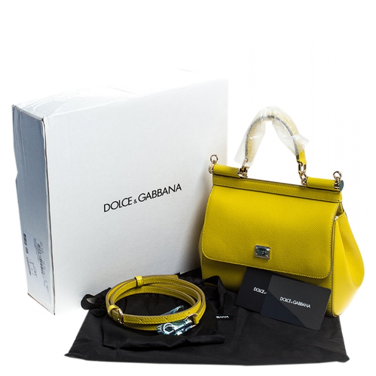 Pre Owned Dolce & Gabbana Yellow Leather Small Miss Sicily Top Handle Bag