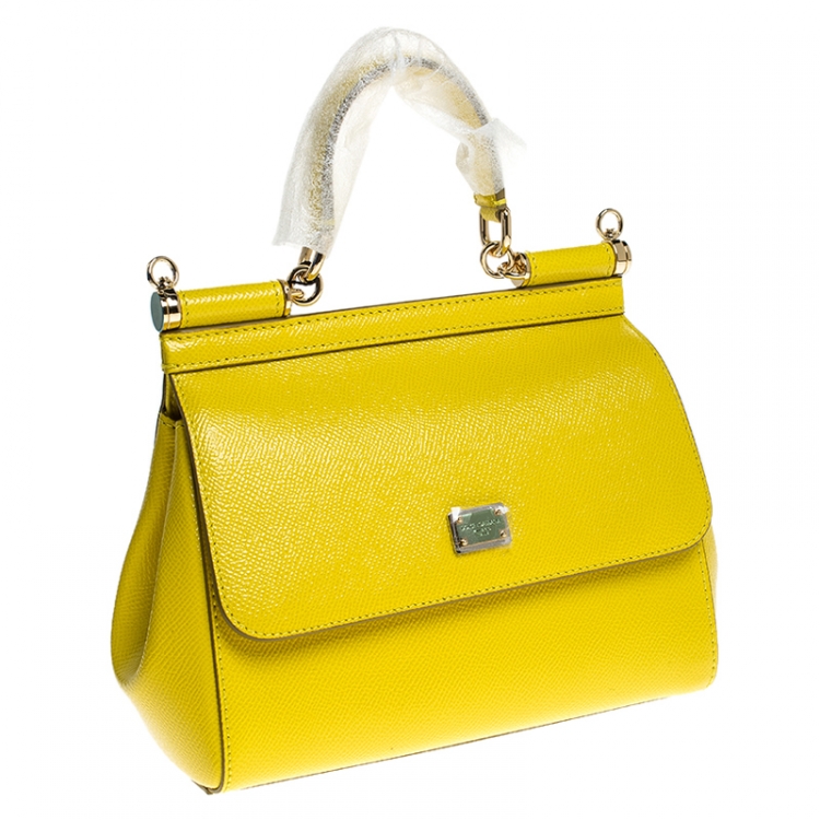 Pre Owned Dolce & Gabbana Yellow Leather Small Miss Sicily Top Handle Bag