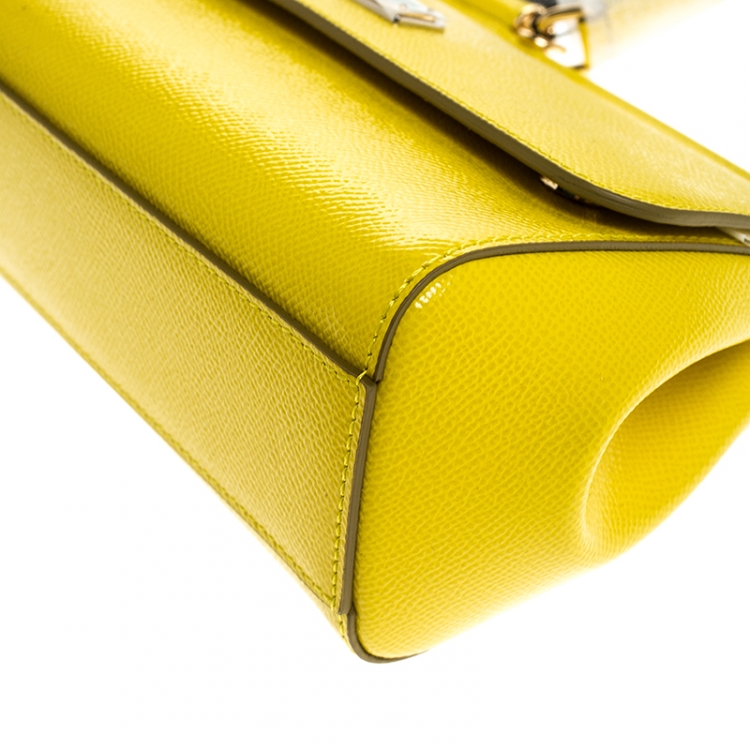 Pre Owned Dolce & Gabbana Yellow Leather Small Miss Sicily Top Handle Bag