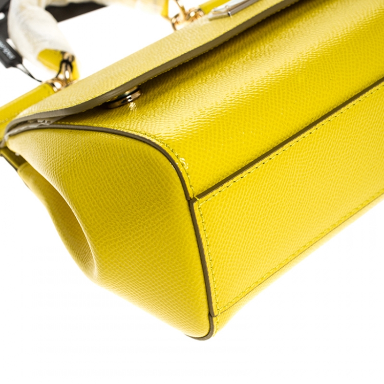 Pre Owned Dolce & Gabbana Yellow Leather Small Miss Sicily Top Handle Bag
