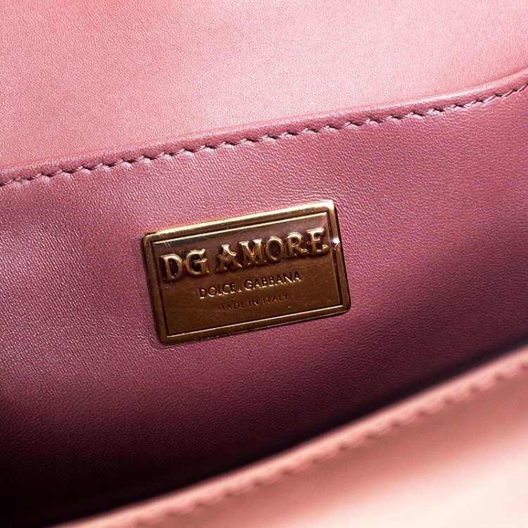 Pre Owned Dolce & Gabbana Pastel Pink Leather DG Amore Chain Shoulder Bag