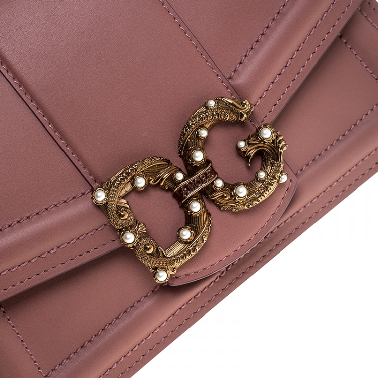 Pre Owned Dolce & Gabbana Pastel Pink Leather DG Amore Chain Shoulder Bag