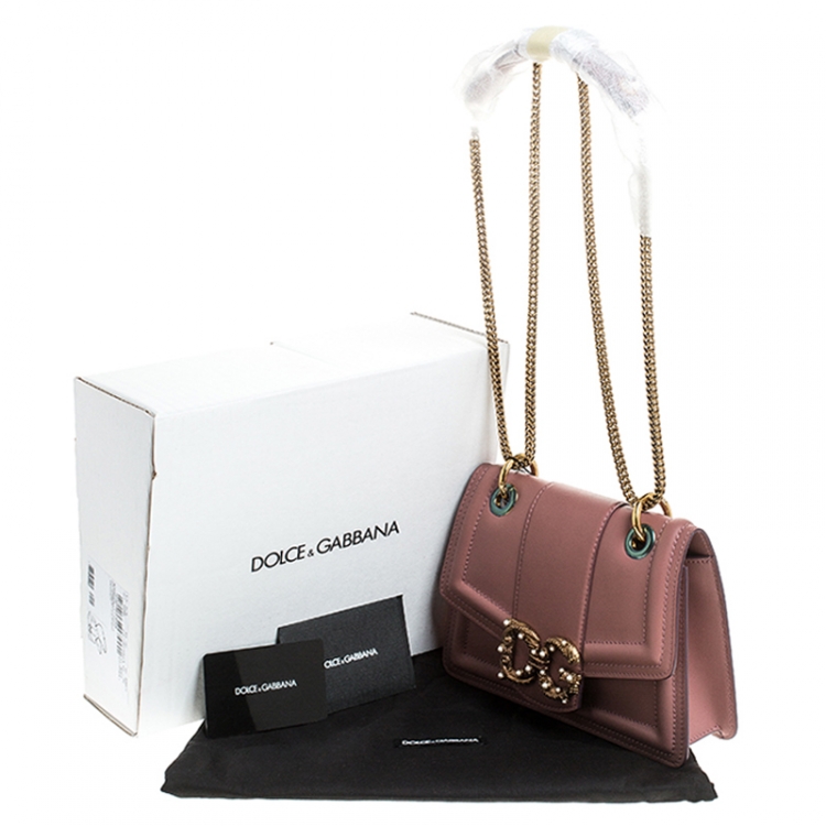 Pre Owned Dolce & Gabbana Pastel Pink Leather DG Amore Chain Shoulder Bag